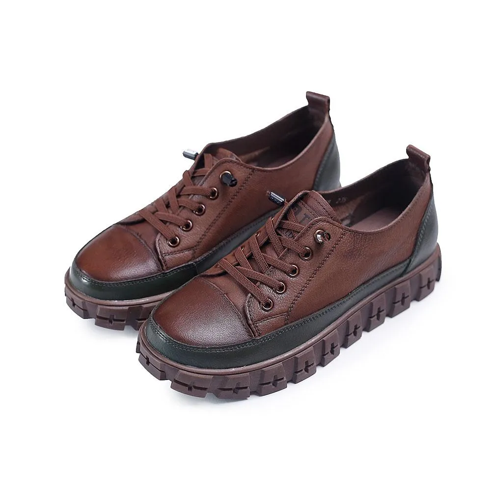 2021 Designer Shoes Oxford Lace Up Shoes  Color Block Mori Girl Handmade Leather Shoes Brown/Coffee