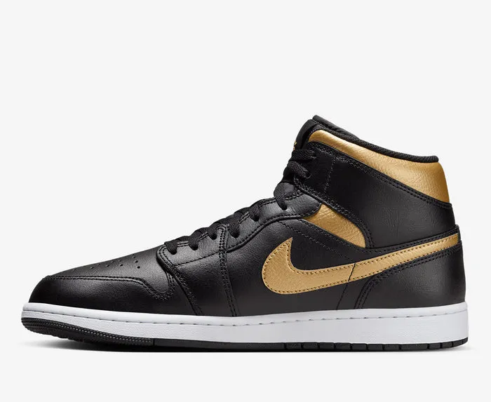 Air Jordan 1 Mid Black Metallic Gold White Sale