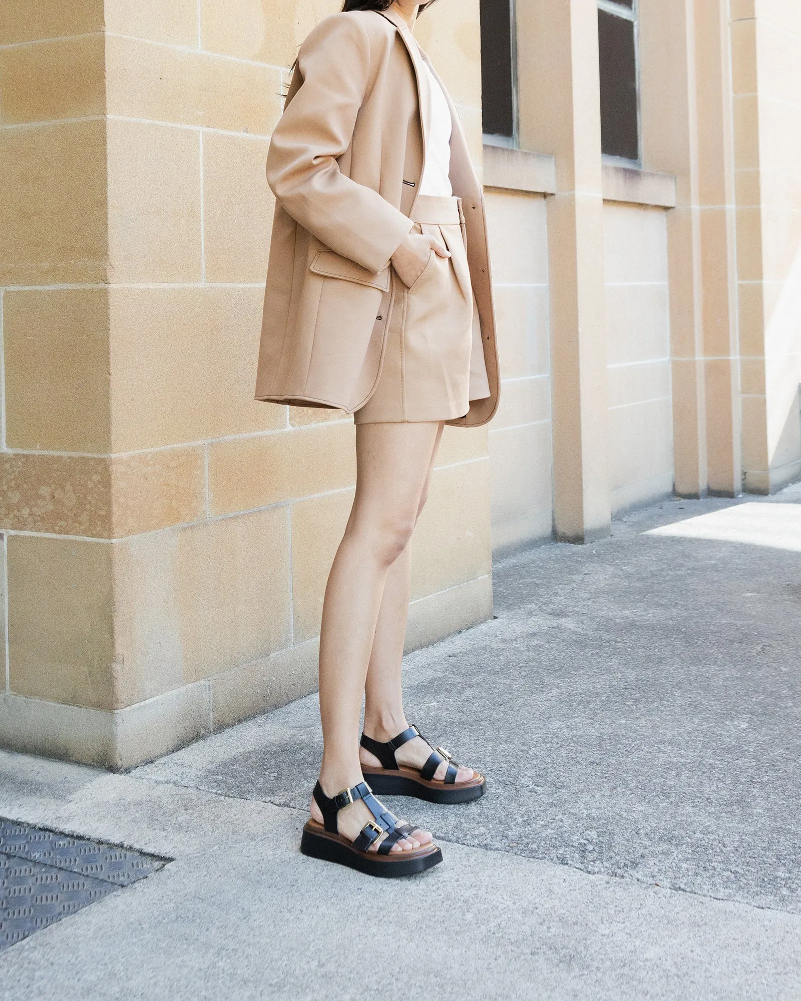 ANGELINA FLAT SANDALS BLACK LEATHER