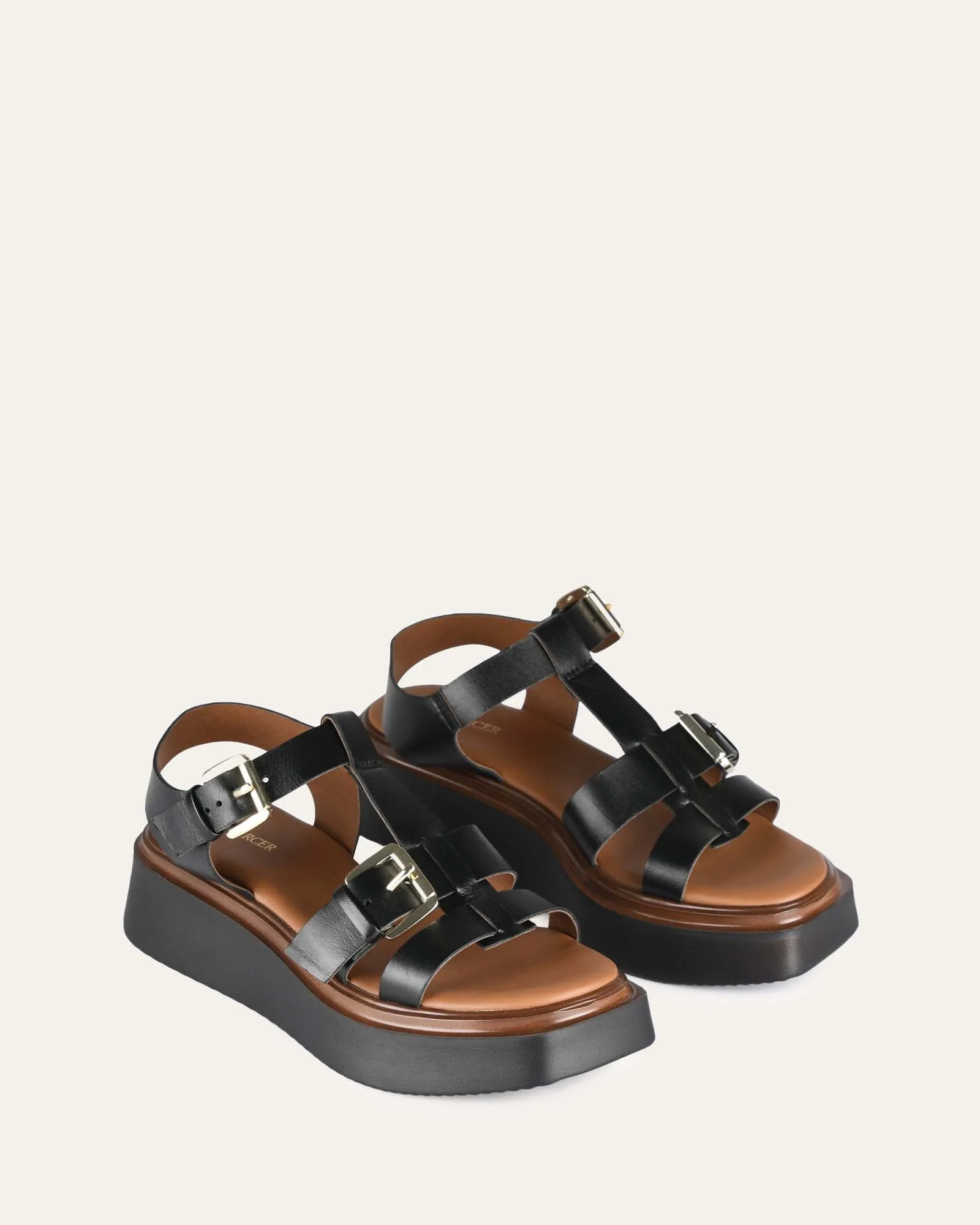 ANGELINA FLAT SANDALS BLACK LEATHER