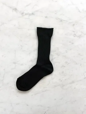 Atelier Delphine Silky Ribbed Socks, Black