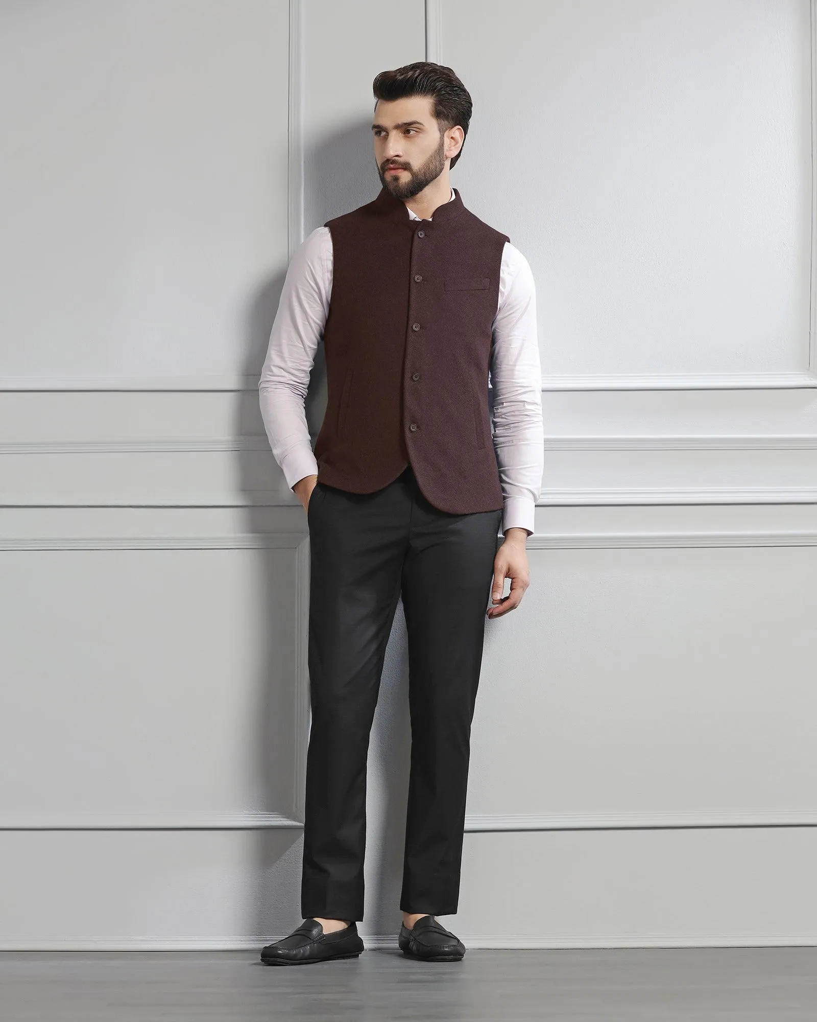 Bandhgala Casual Wine Solid Waistcoat - Canford