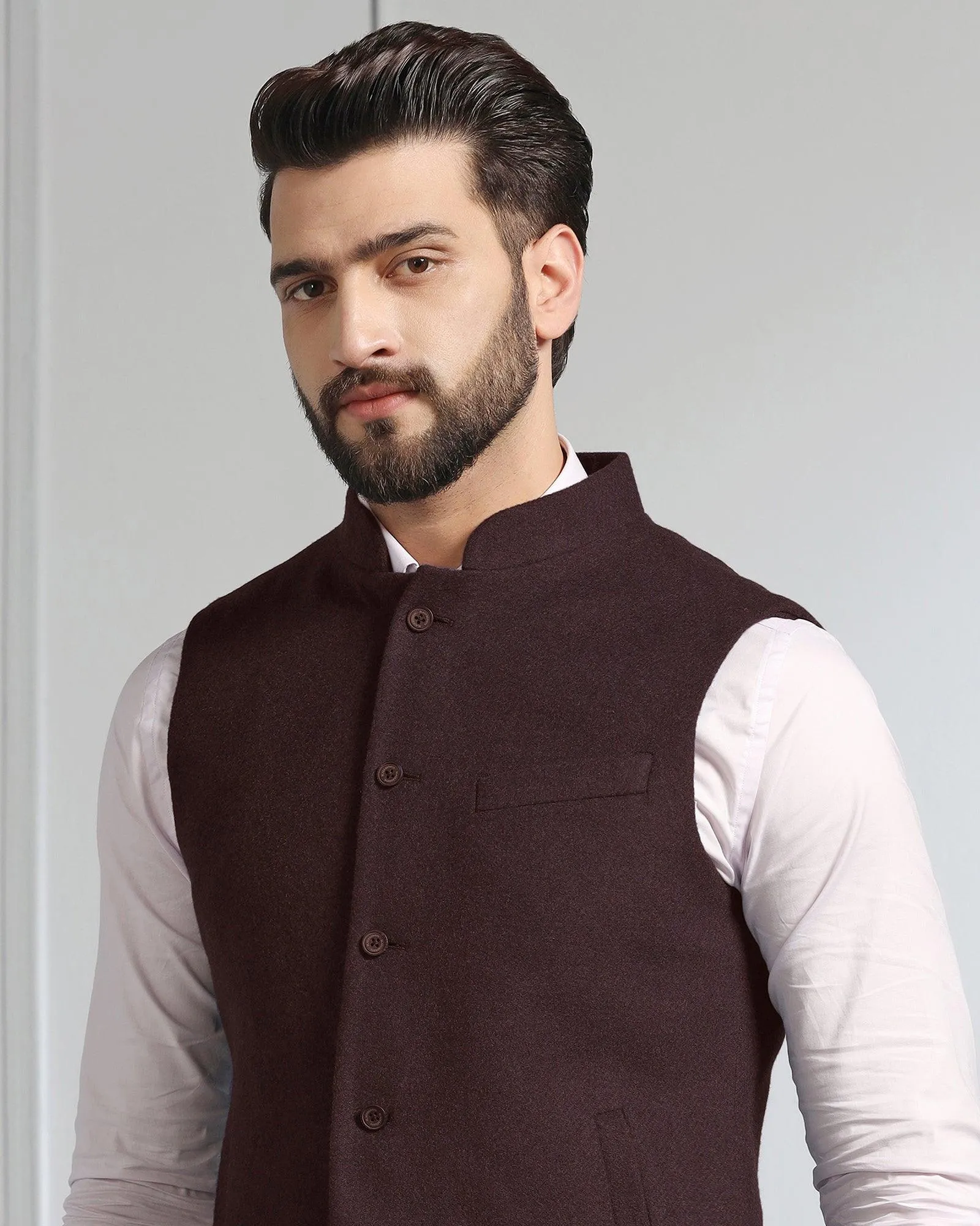 Bandhgala Casual Wine Solid Waistcoat - Canford