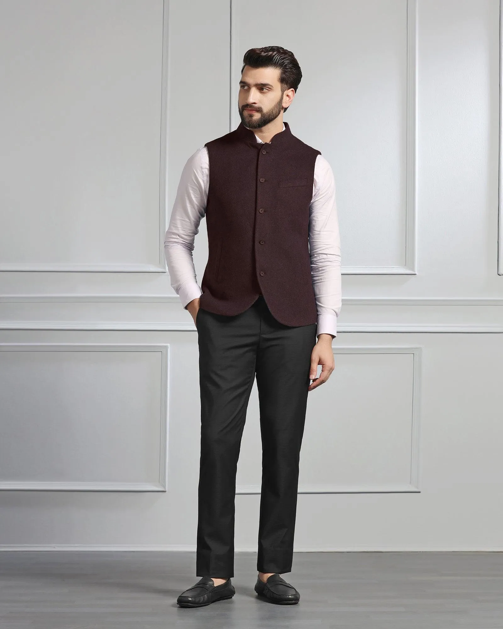 Bandhgala Casual Wine Solid Waistcoat - Canford