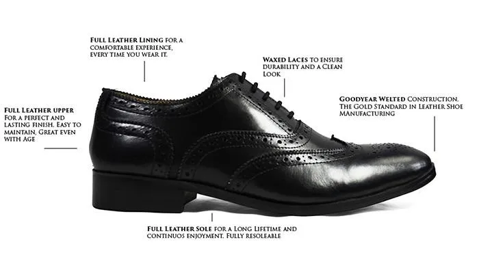 BERKLEY Full Brogue Derby in Black. All Leather Dress Shoes