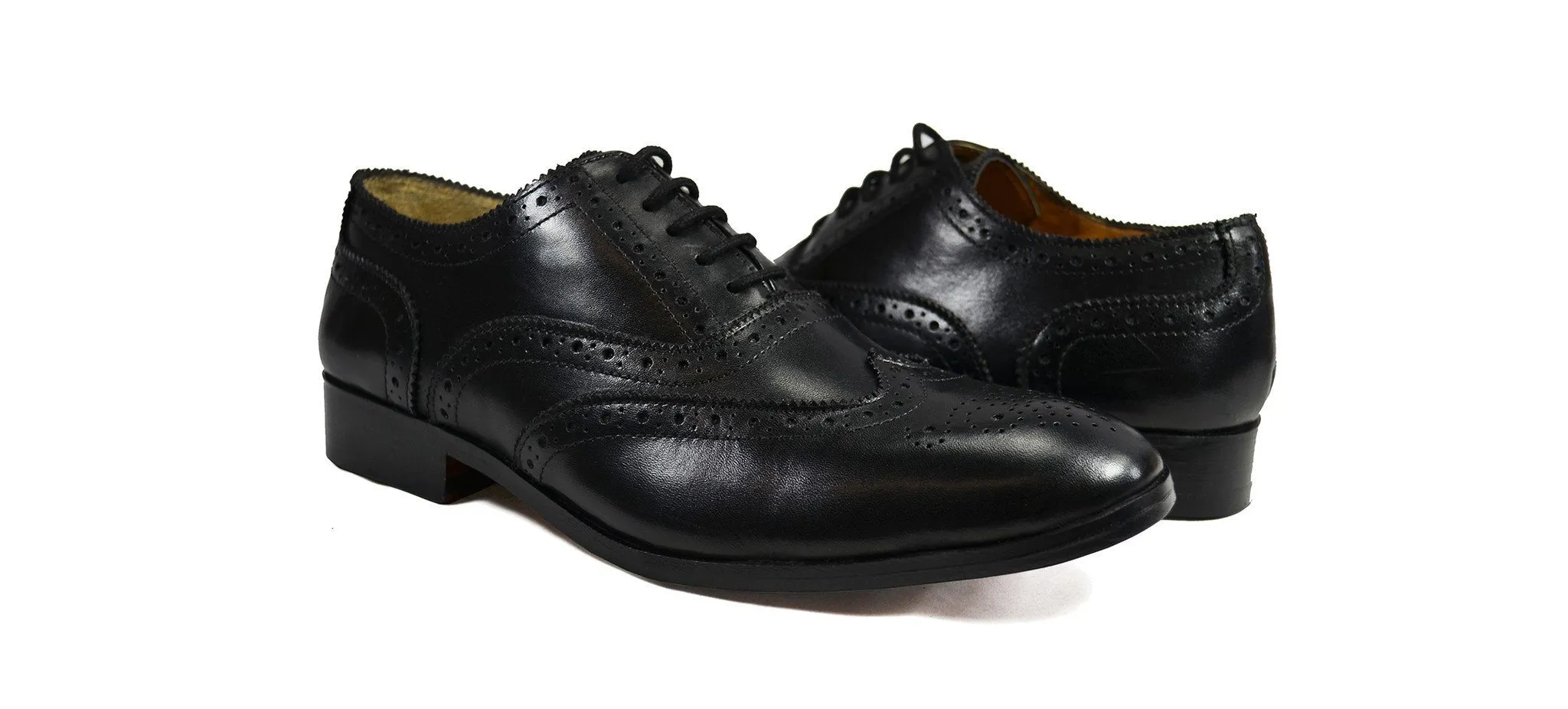 BERKLEY Full Brogue Derby in Black. All Leather Dress Shoes