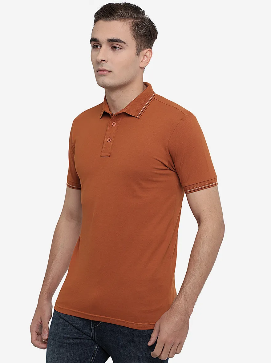 Camel Brown Solid Slim Fit Polo T-Shirt | JadeBlue