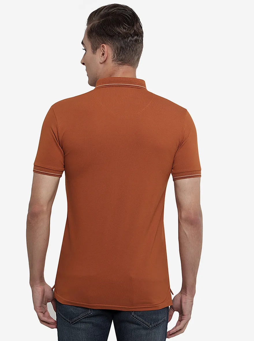 Camel Brown Solid Slim Fit Polo T-Shirt | JadeBlue