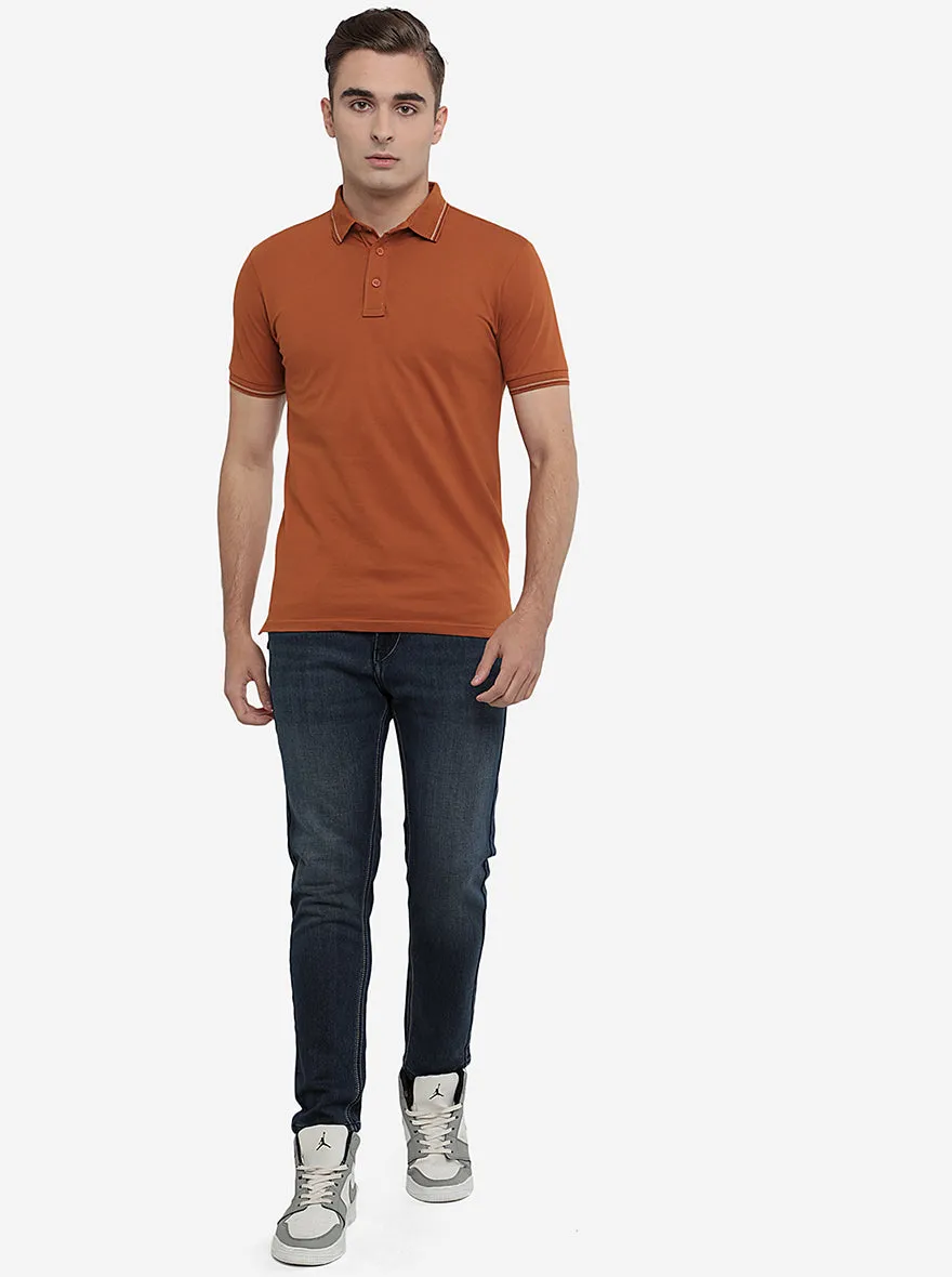 Camel Brown Solid Slim Fit Polo T-Shirt | JadeBlue