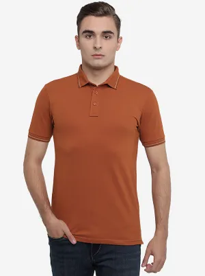 Camel Brown Solid Slim Fit Polo T-Shirt | JadeBlue