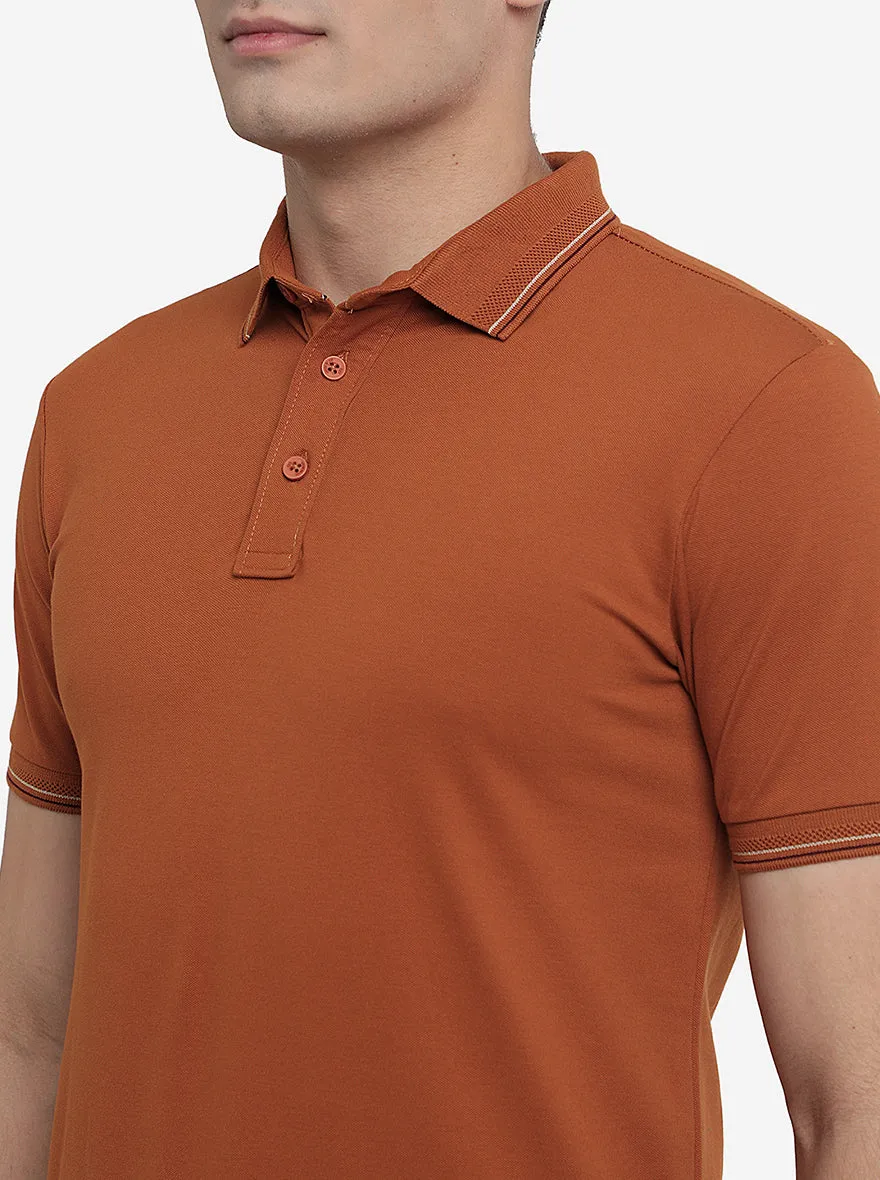 Camel Brown Solid Slim Fit Polo T-Shirt | JadeBlue