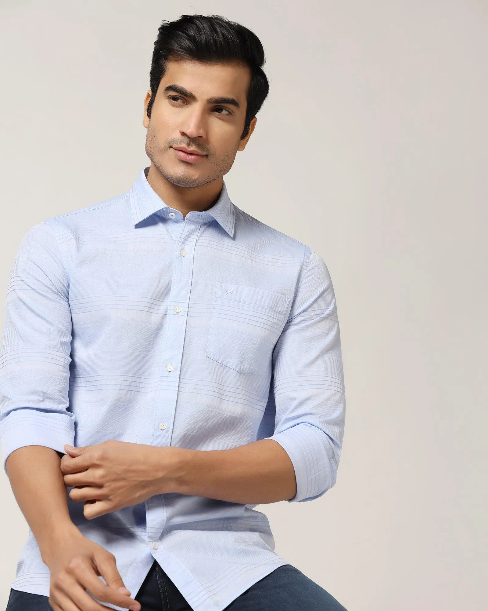 Casual Blue Textured Shirt - Newton