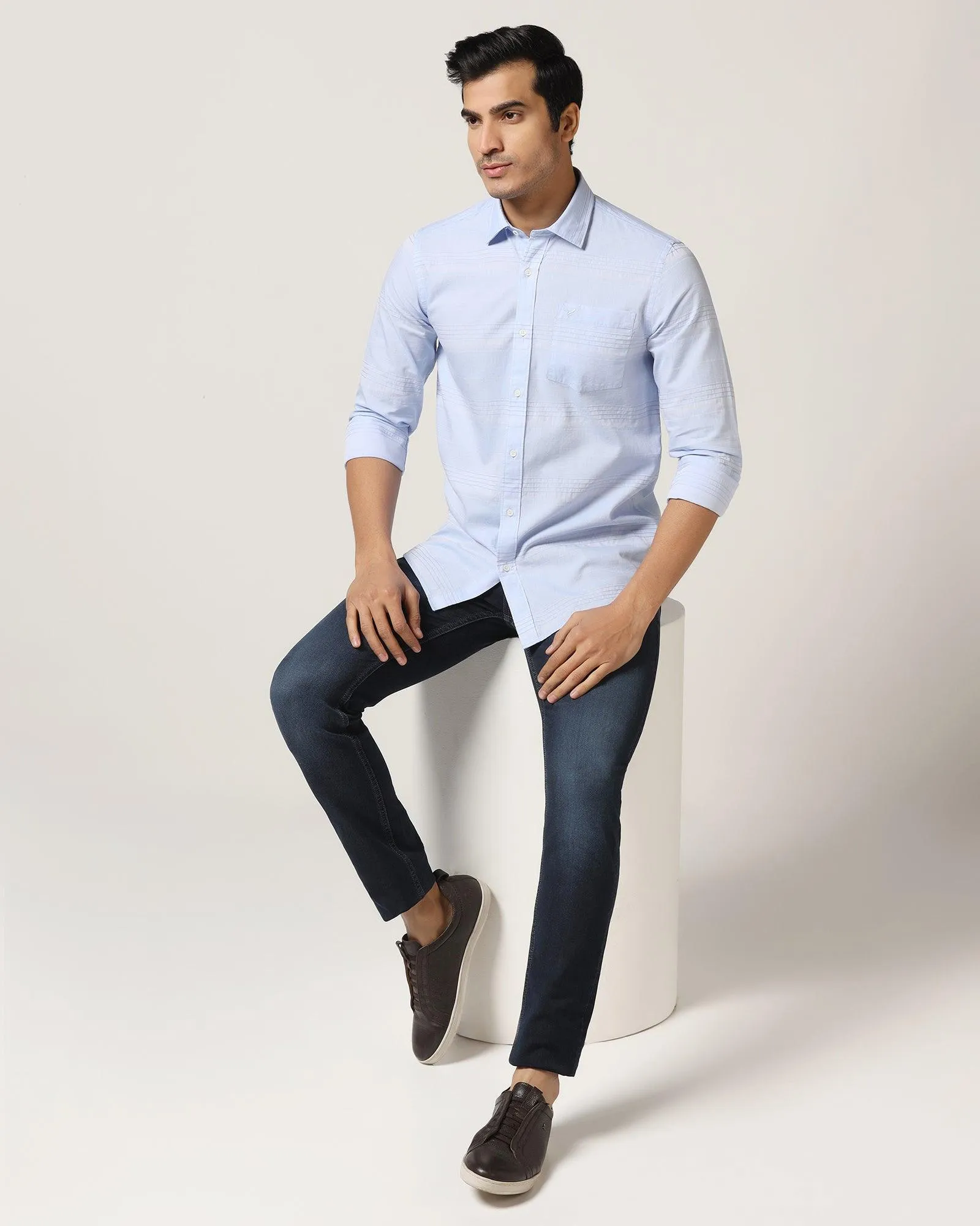 Casual Blue Textured Shirt - Newton