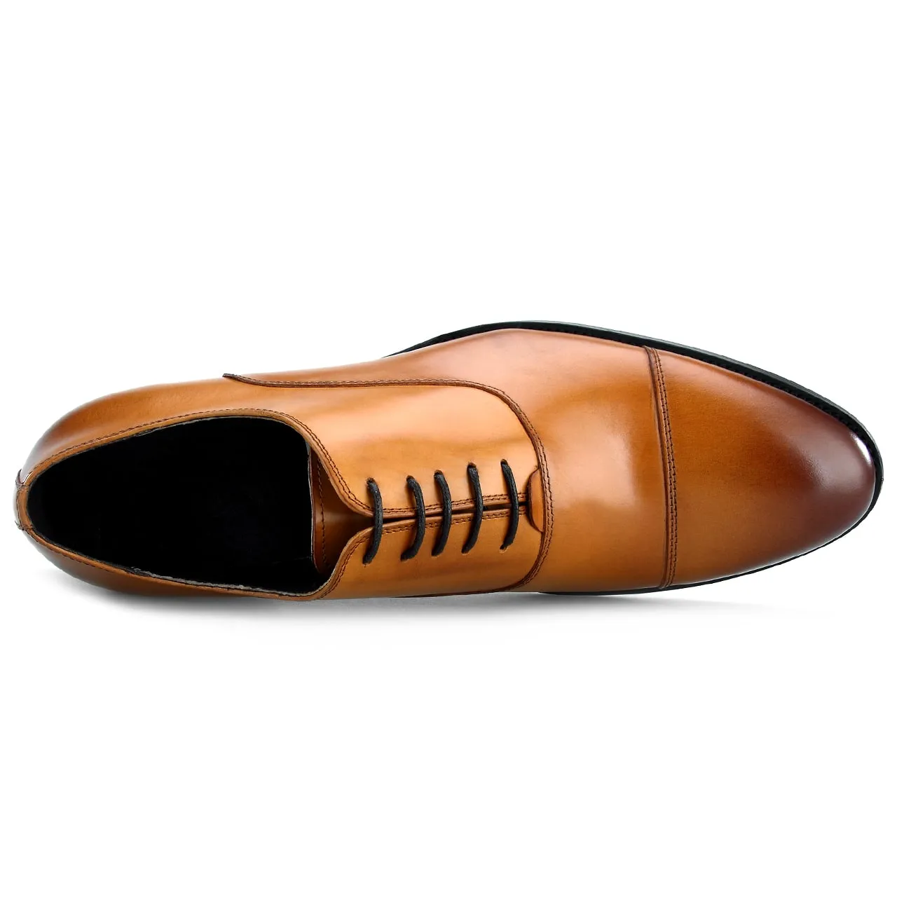 Cognac Brown Cap Toe Oxford Shoes