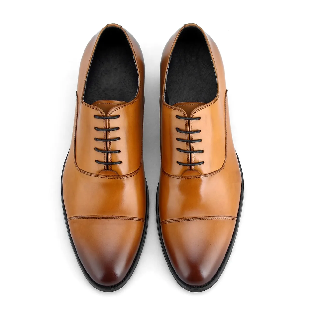 Cognac Brown Cap Toe Oxford Shoes