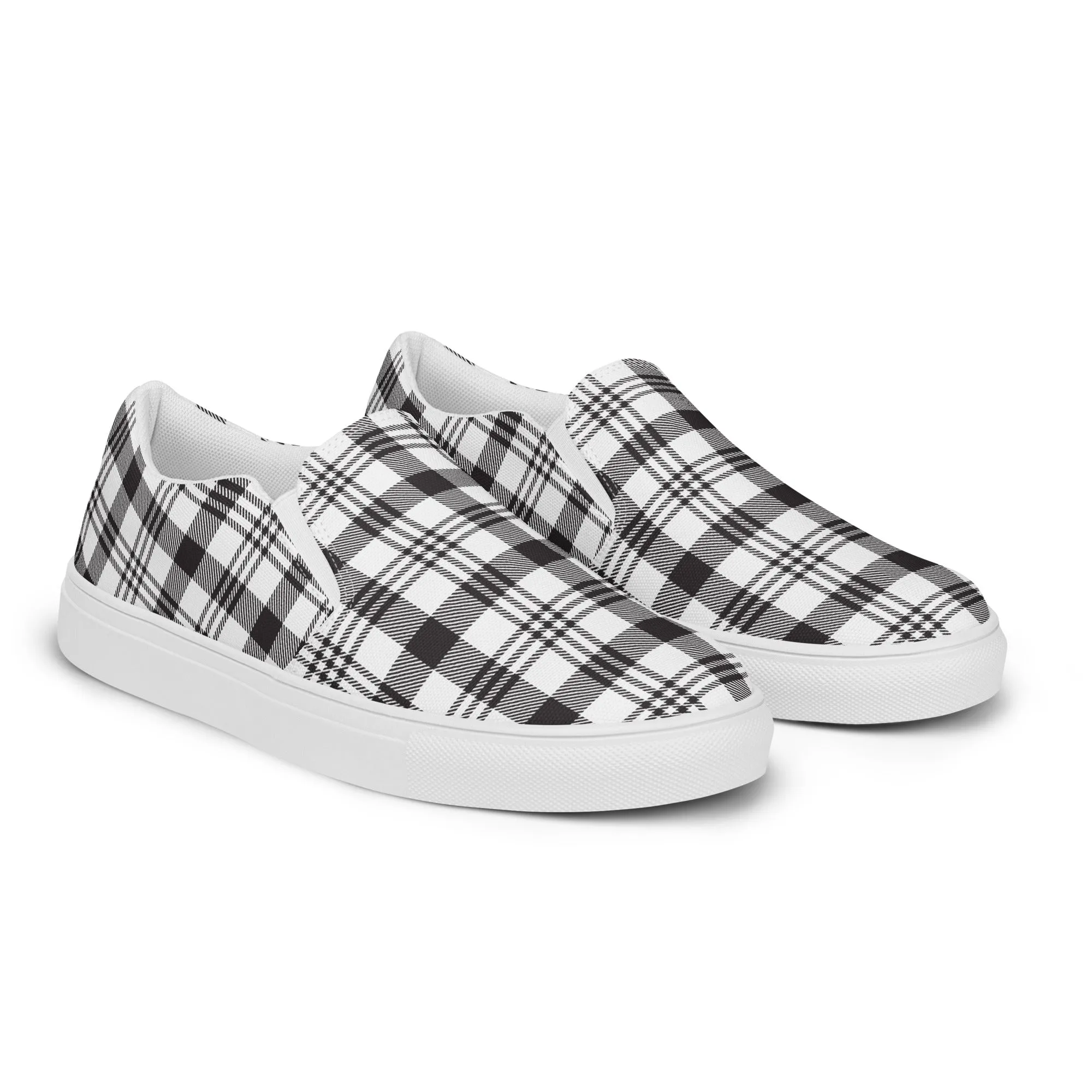 COM4T White & Black Men’s Slip-On Canvas Fashion Shoes by IOBI Original Apparel