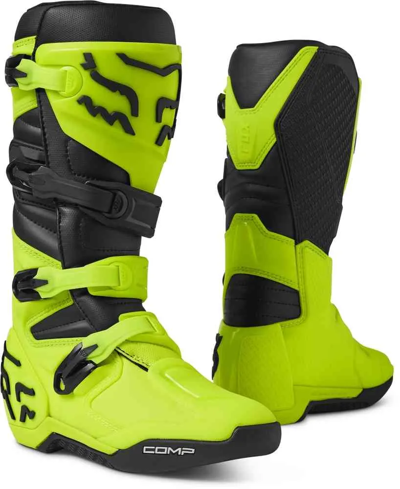 Comp FOX Motocross Boots, Black/Yellow Fluorescent