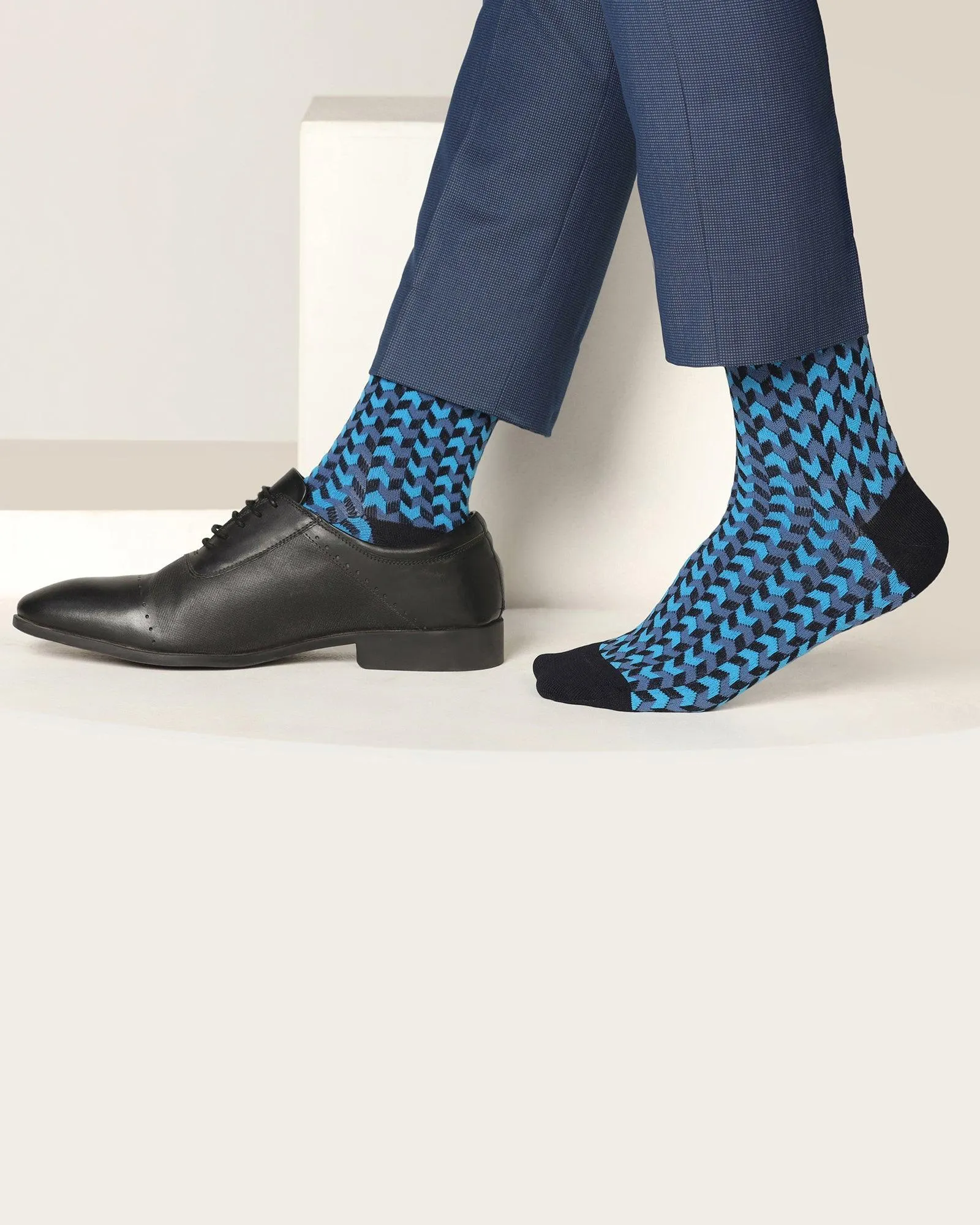 Cotton Deep Navy Textured Socks - Snap