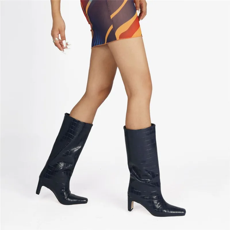 CrocLuxe Exotic Square Toe Slip-On Mid-Calf Boots