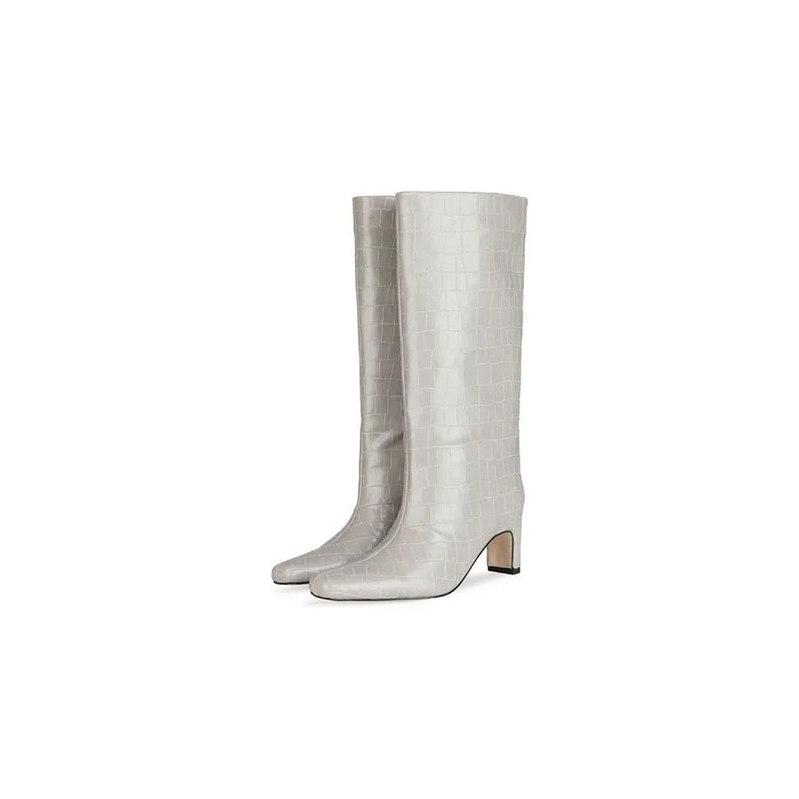 CrocLuxe Exotic Square Toe Slip-On Mid-Calf Boots