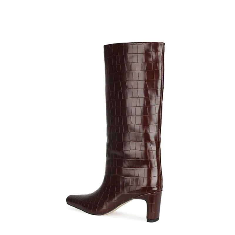 CrocLuxe Exotic Square Toe Slip-On Mid-Calf Boots