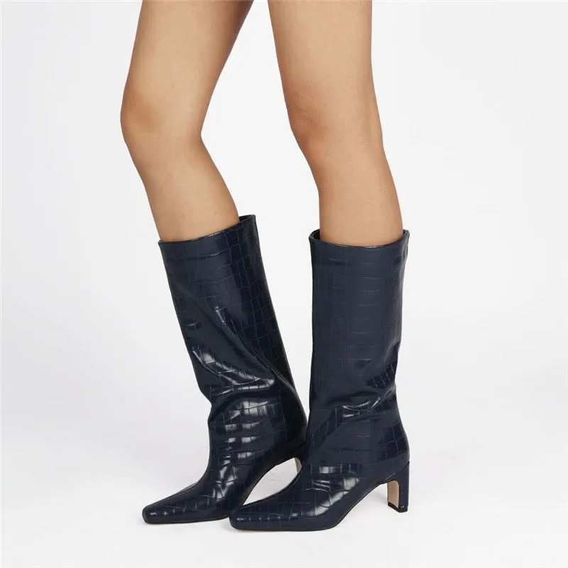 CrocLuxe Exotic Square Toe Slip-On Mid-Calf Boots