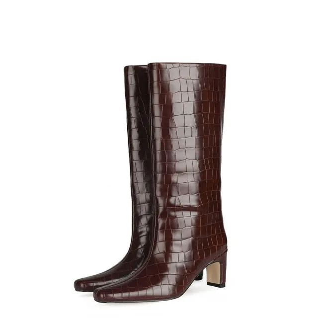 CrocLuxe Exotic Square Toe Slip-On Mid-Calf Boots