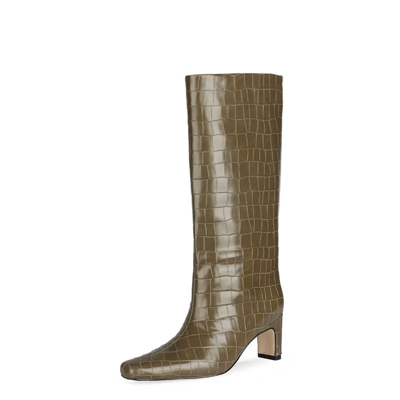 CrocLuxe Exotic Square Toe Slip-On Mid-Calf Boots