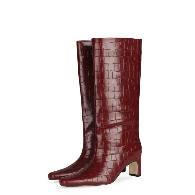 CrocLuxe Exotic Square Toe Slip-On Mid-Calf Boots