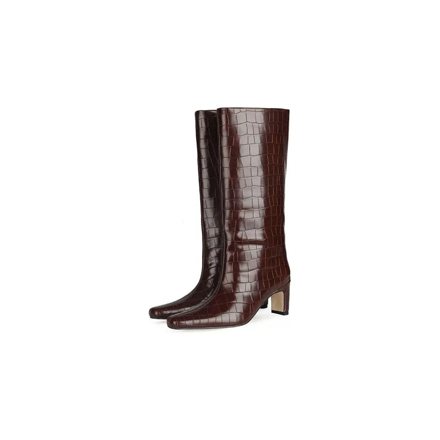 CrocLuxe Exotic Square Toe Slip-On Mid-Calf Boots