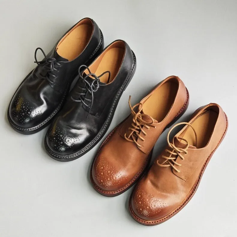 Designer Shoes Leather Lace Up Oxford Derby Shoes For Women Handmade in Brown/Black