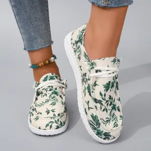 Floral Round Toe Flat Sneakers