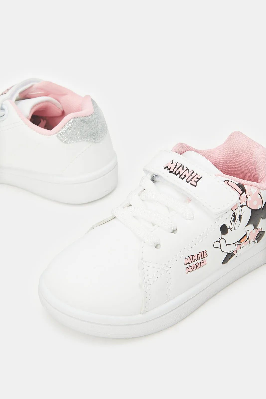 Girls White Minnie Mouse Printed Sneakers