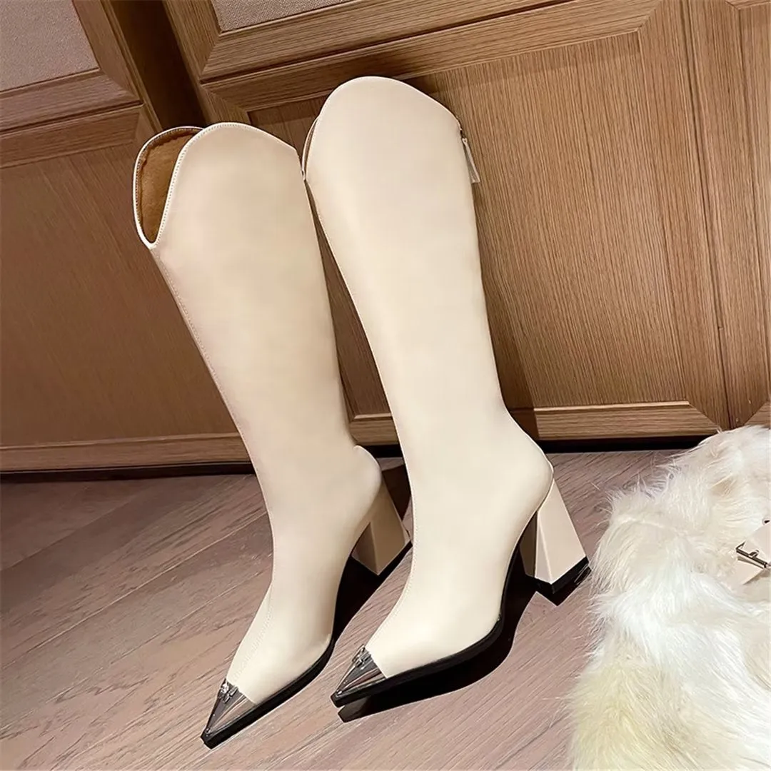 LeatherLux Chic Pointed-Toe Winter Boots