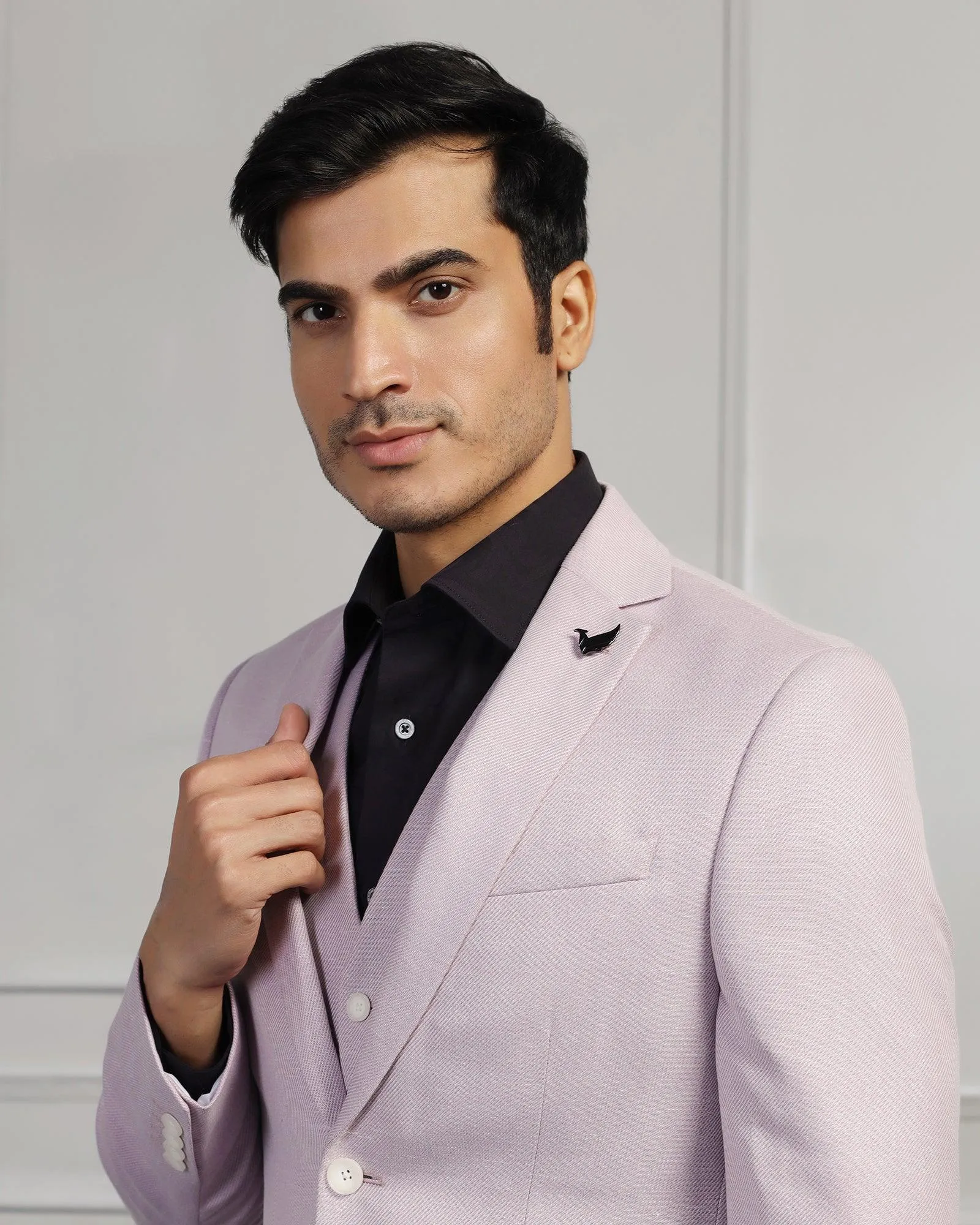 Linen Three Piece Lavender Textured Formal Suit - Mineral