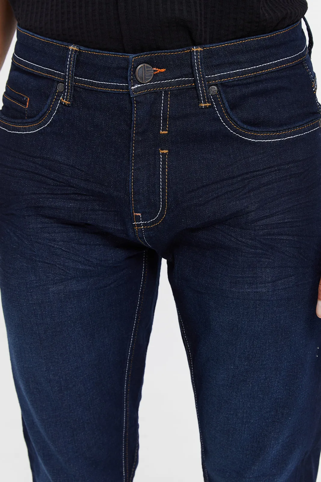 Men Navy 5-Pocket Slim Fit Jeans