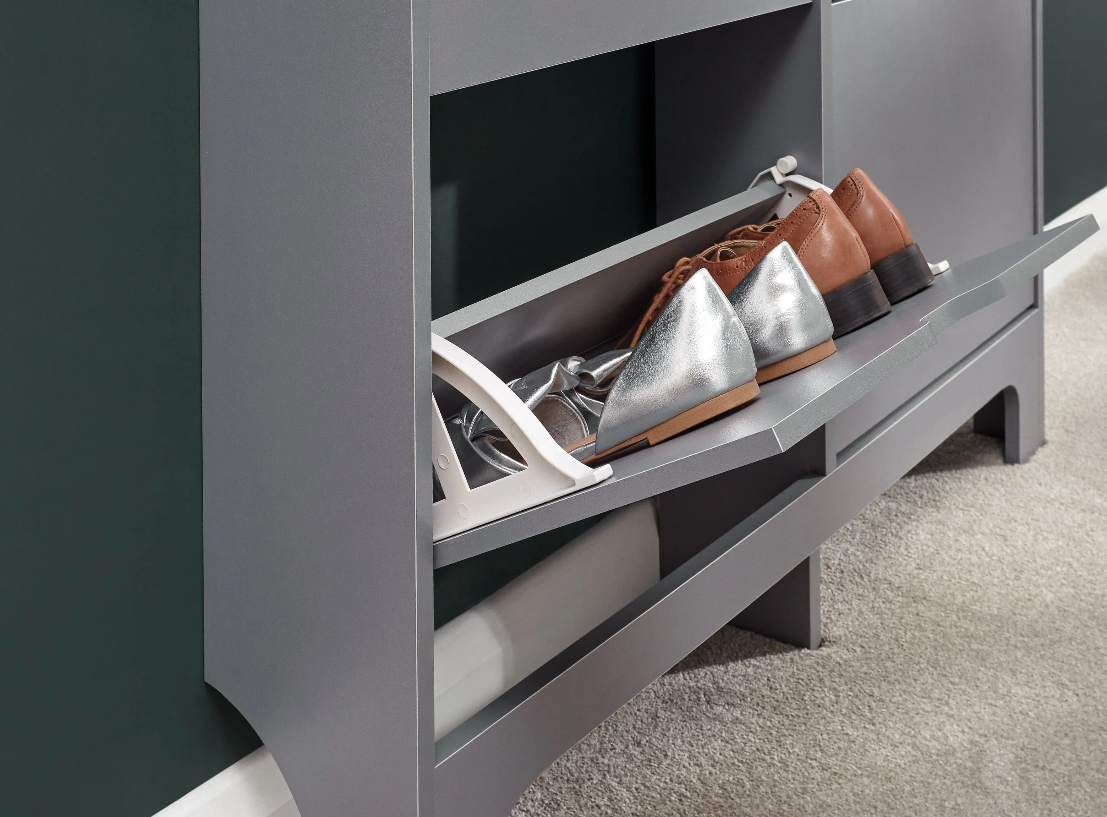 Narrow 4 Drawer Shoe Cabinet Grey