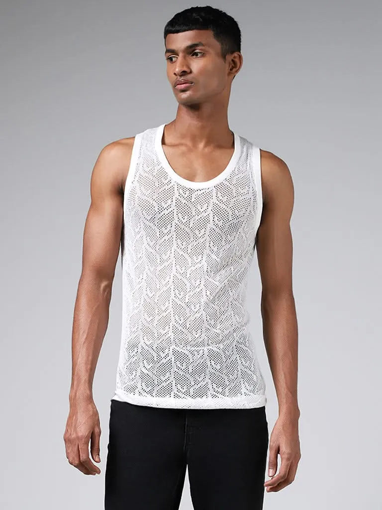 Nuon White Lace Insert Sleeveless Slim-Fit Vest