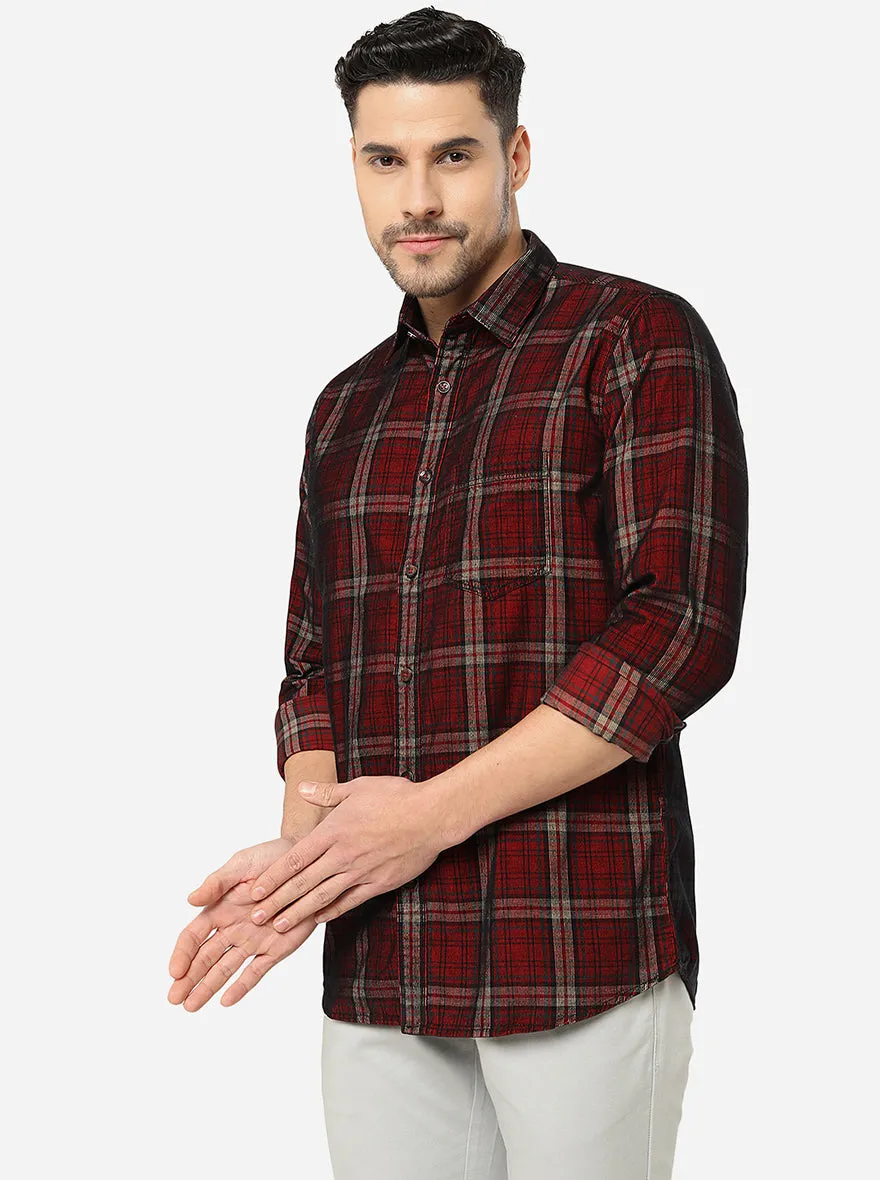 Persian Red Checked Slim Fit Semi Casual Shirt | JadeBlue