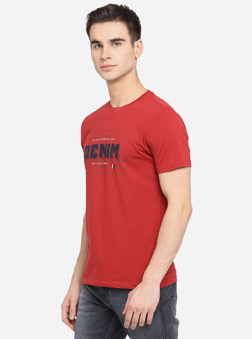 Rust Printed Slim Fit T-Shirt | JadeBlue