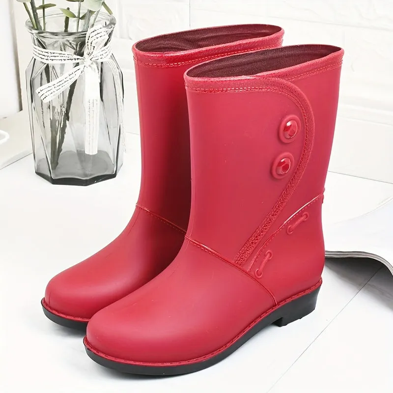 Short Solid Color Waterproof Rain Boots - Comfy, Non-Slip, Thermal, and Durable - Mens Rainy Day Outdoor Footwear with Slip-On Closure and PVC Sole