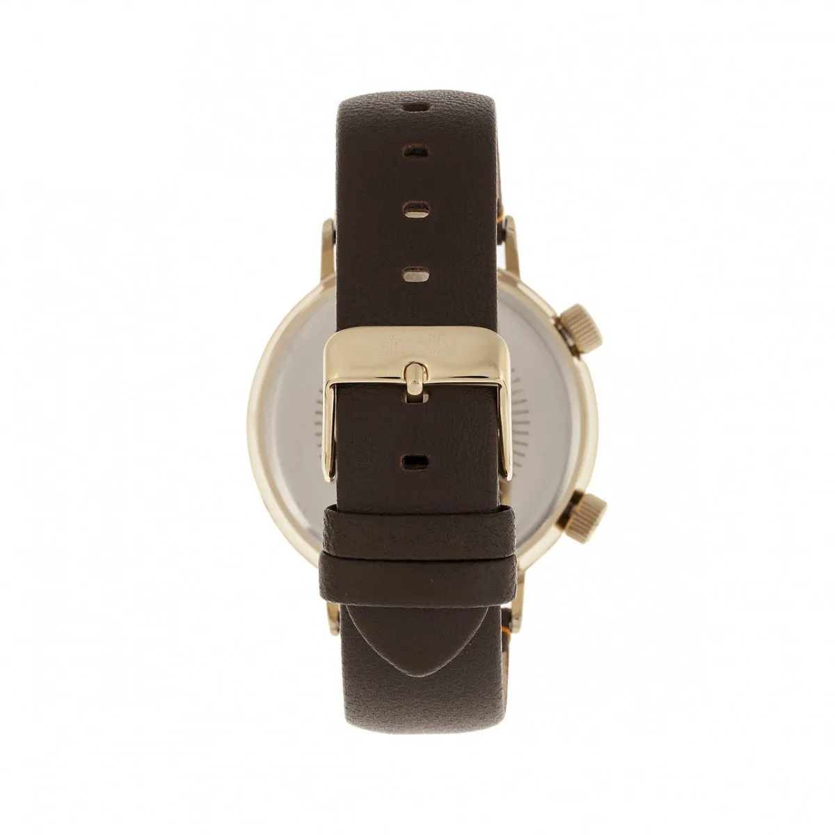 Simplify The 3300 Leather-Band Watch - Dark Brown/Gold