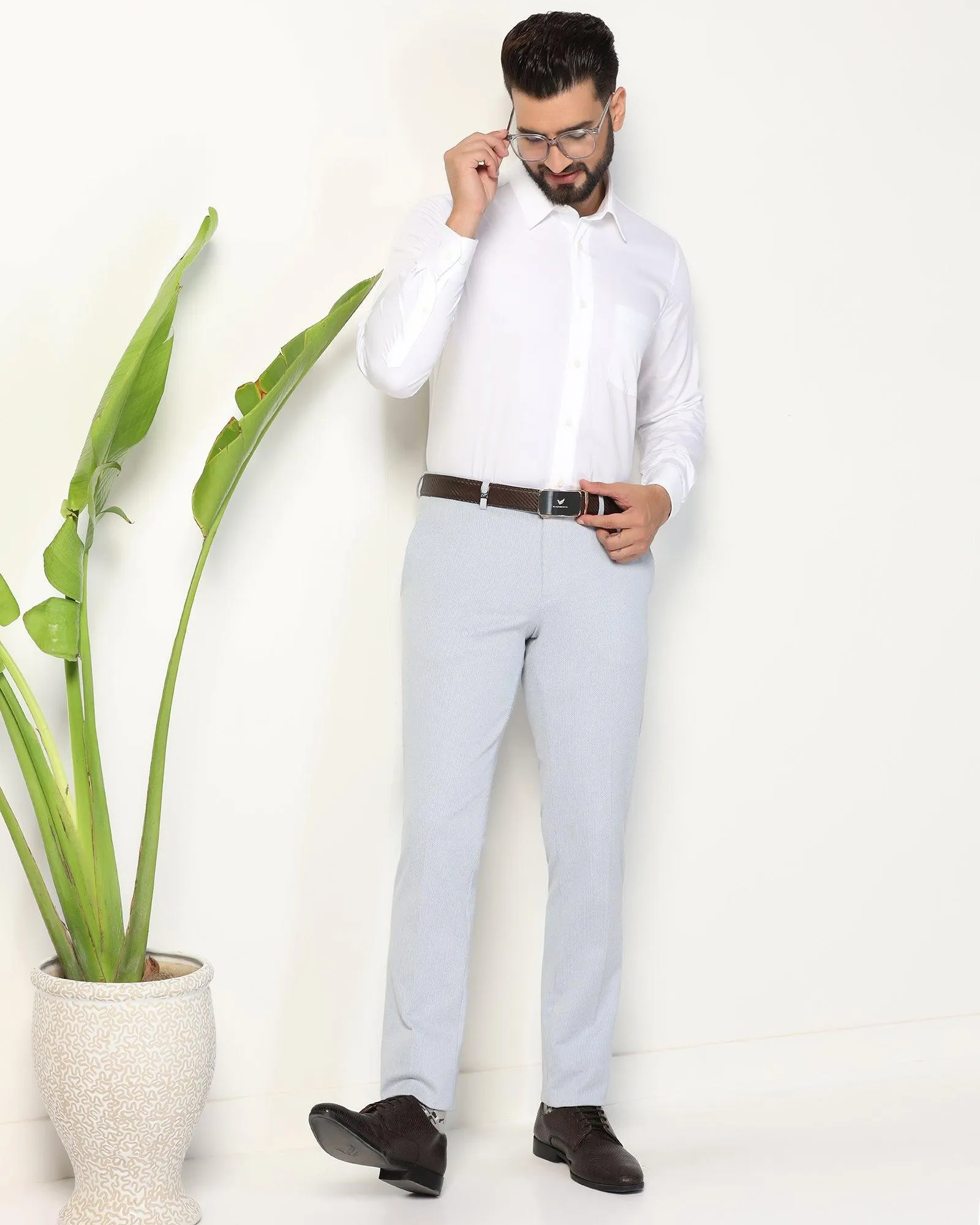 Slim Fit B-91 Formal Blue Textured Trouser - Hummer