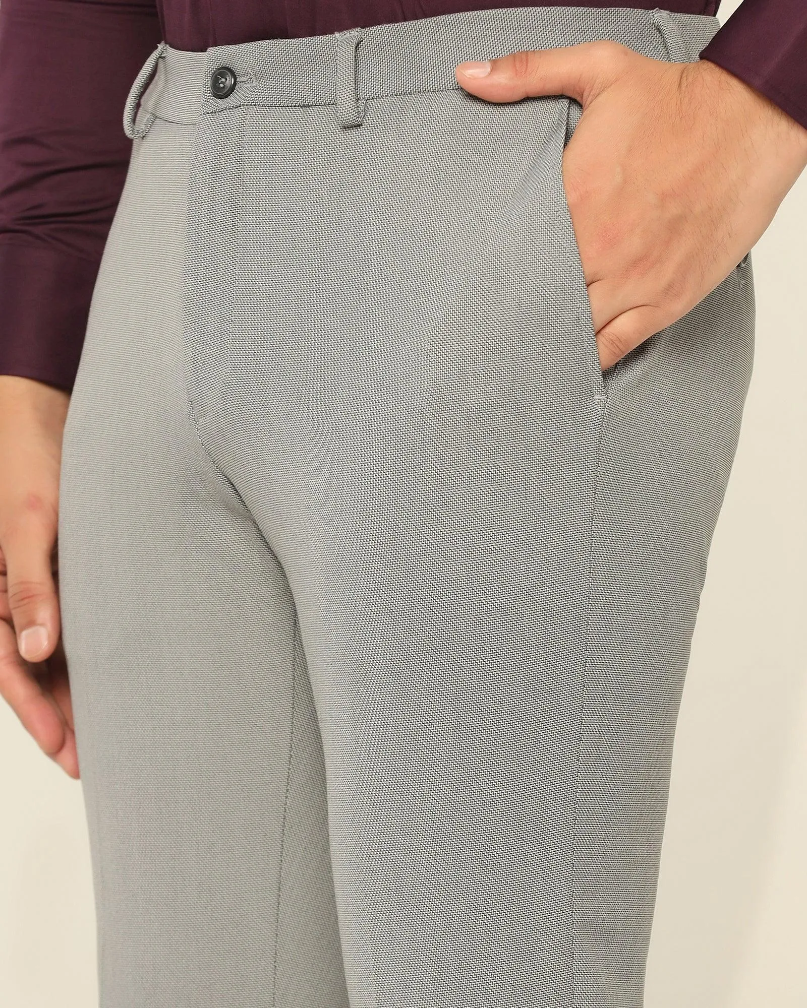 Slim Fit B-91 Formal Grey Textured Trouser - Kettle