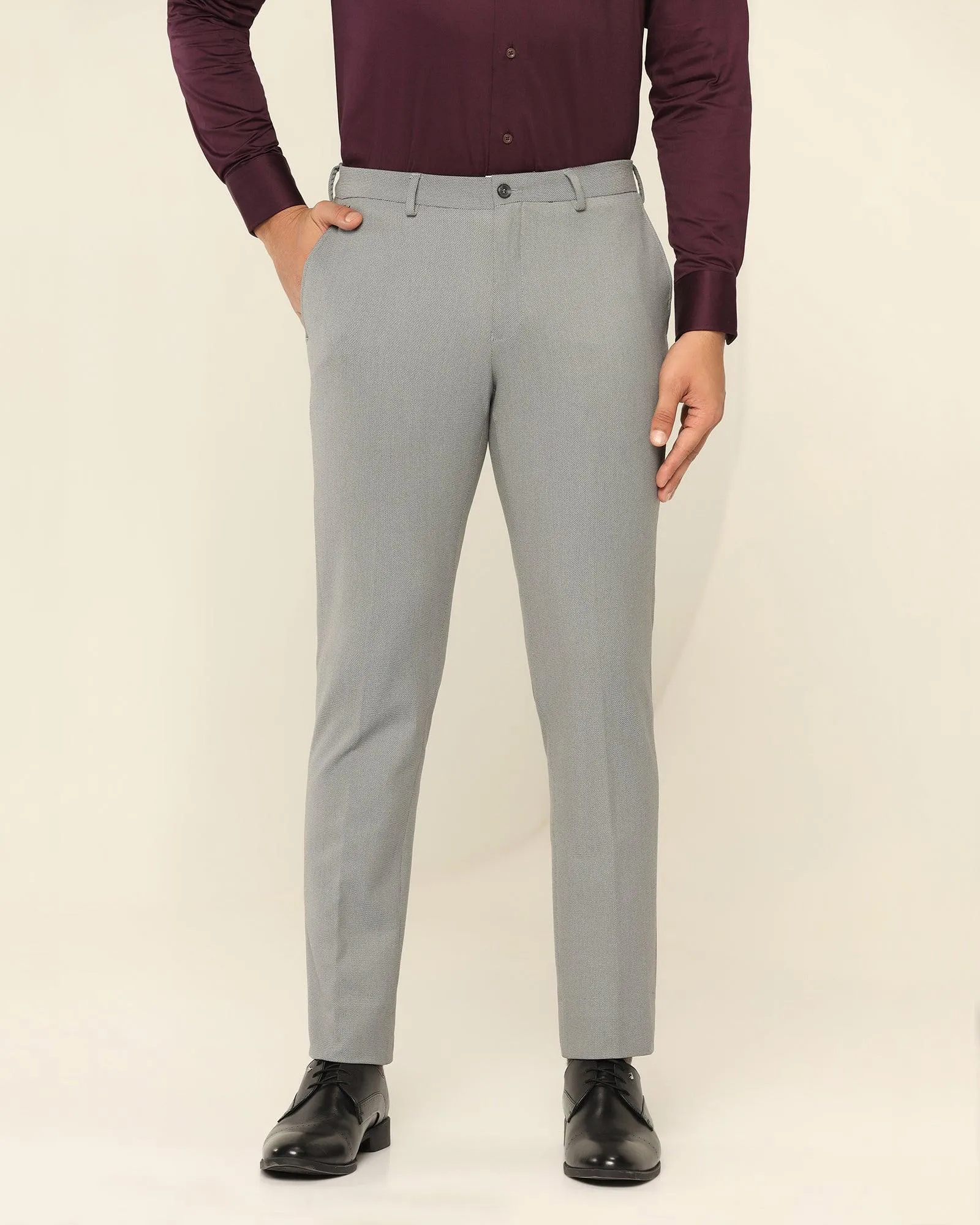 Slim Fit B-91 Formal Grey Textured Trouser - Kettle