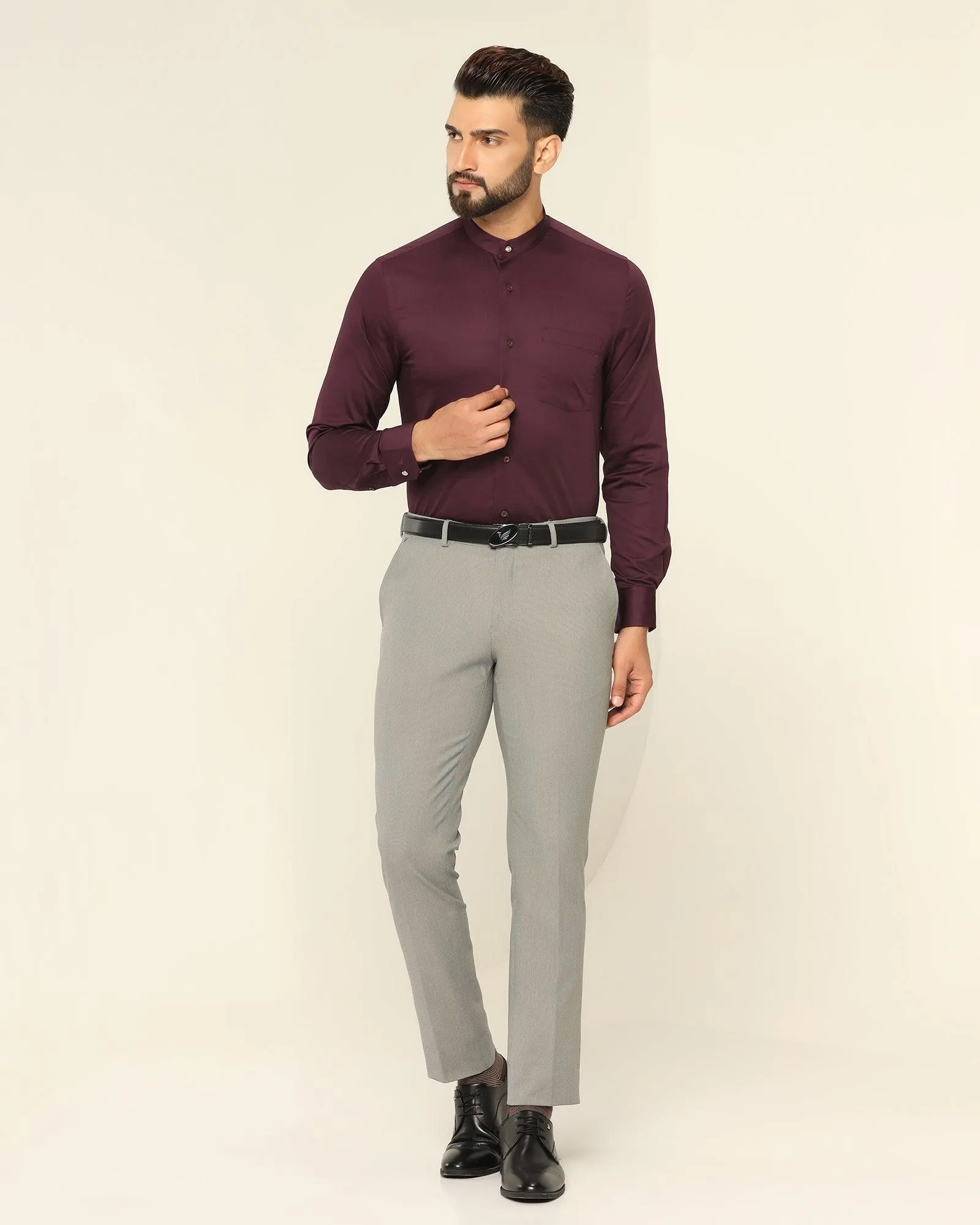 Slim Fit B-91 Formal Grey Textured Trouser - Kettle