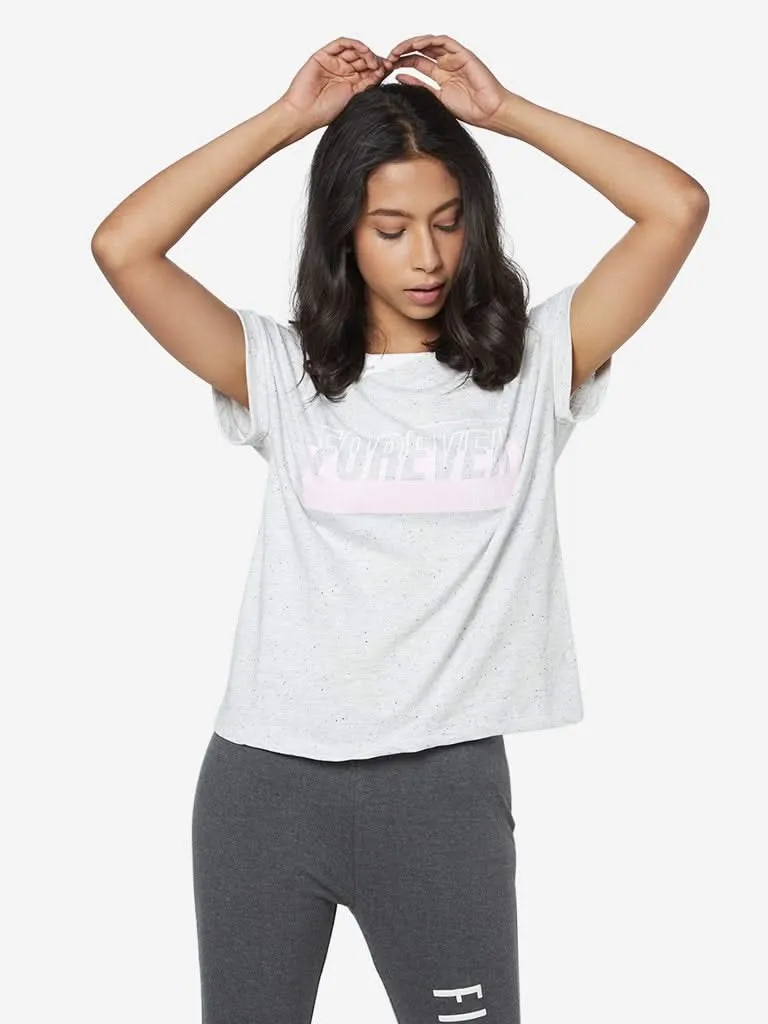 Studiofit Grey Text Print T-Shirt