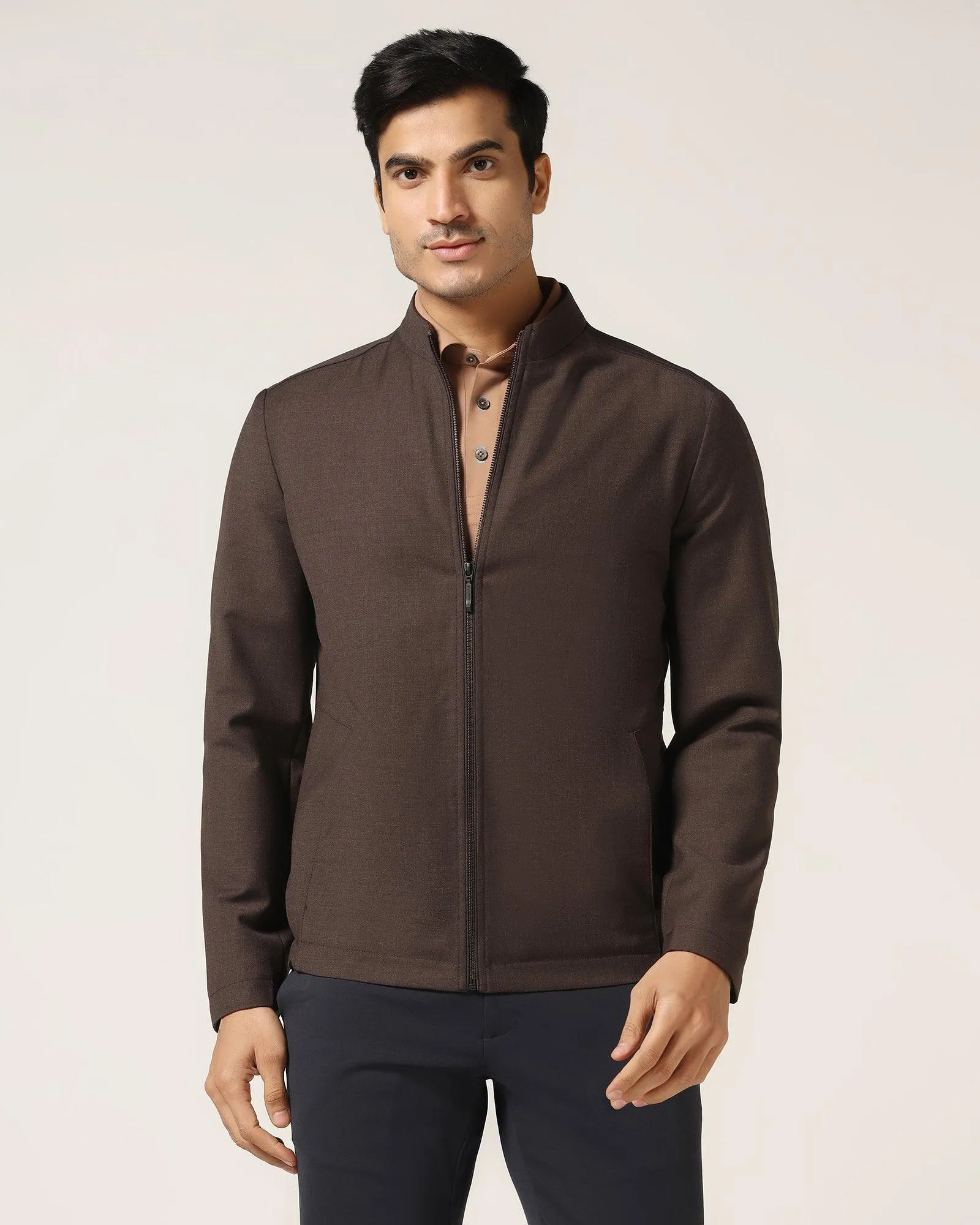 TechPro Brown Solid Zipper Jacket - Zeno