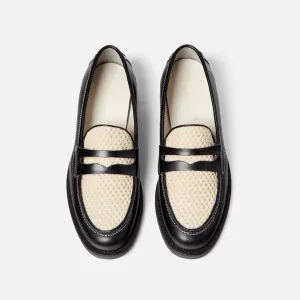 Wilde Black   White Rattan Penny Loafer - Women's