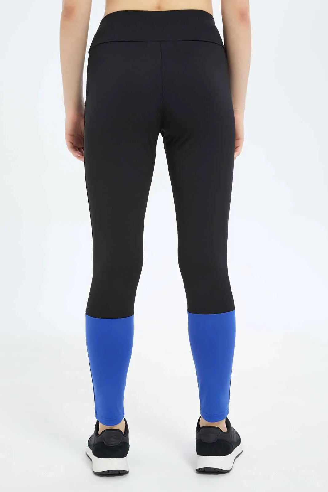 Women Black And Blue Color Block Active Pants